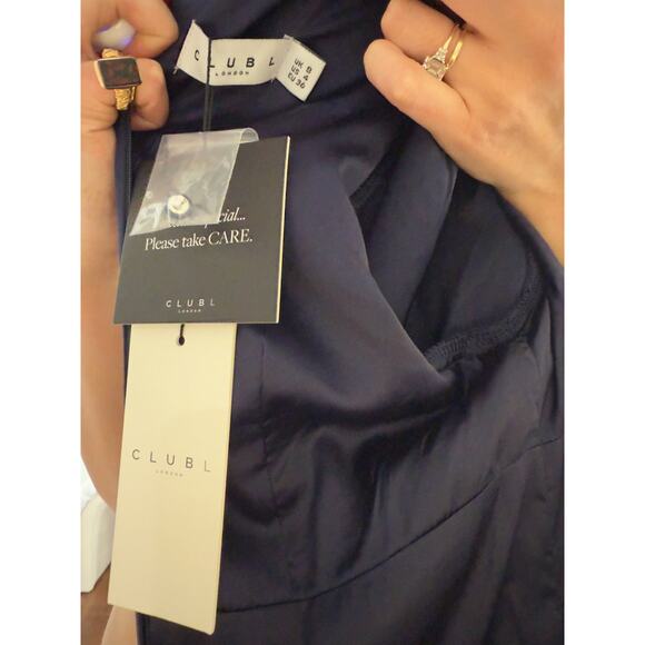 Club L London “Helsinki” Navy Satin Maxi Dress (UK 8 / US 4) - Picture 5 of 6